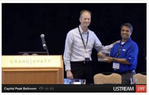 Prashanth Chittapuram, A0 Networks accepts the Best of Show Service Award from Scott Hogg, RMv6 Task Force